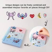 MINISO Disney Stitch & Angel Mickey DIY Notebook,Removable Charms And Stickers, A5 Lined Journal, Cute Cartoon Themed Diary, Portable Travel - A5 - View 5