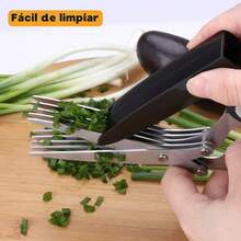 Tijeras de Cocina Multiuso con 5 Cuchillas, para Hierbas, Cebolla y Cilantro, Incluye Funda de - Negro - Ver 2