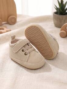 1 Pair Boys Solid Color PU Hook & Loop Design Flat Non-Slip Casual Sports Shoes 0-1 Years Old Infant Pre-Walker Shoes Suitable For Spring And Autumn - Apricot - View 1
