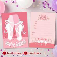 10 Invitation Cards And 10 Envelopes, Double-Sided Design - Perfect For Birthday, Graduation, Wedding, Back To School Or Friendship Day Celebrations, Ball, Ballet Shoes And Swan Dance - A - View 7