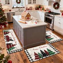 1/2/3pcs Christmas Theme Kitchen Rug, Flannel Kitchen Rug, Soft Comfortable Absorbent Non-Slip Machine Washable With Anti-Slip Backing, Suitable For Multiple Scenes: Entrance, Living Room, Bedroom, Kitchen, Dining Room, Bathroom, Laundry Room, Hallway, Christmas Holiday Home Decor Floor Mat - Multicolor - View 6