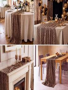 1pc American Leopard Print Tulle Table Runner, Vintage Wild Style Dining Table Decor, Party Wedding Banquet Table, Birthday Party Wedding Dinner Tabletop Decoration - Multicolor - View 10