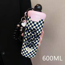 1PC 600ML Creative Checkered, Simple Checkered, English Check Pattern Stainless Steel Insulated Cup, Dual-Drink Coffee Cup, Portable Straw Cup, Stylish Lanyard Insulated Cup, Suitable For Office, Home, Gift Recommendations, Coffee/Milk/Tea - Multicolor - View 9