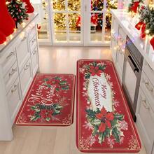 1/2/3pcs Christmas Theme Kitchen Rug, Flannel Kitchen Rug, Comfortable Soft Absorbent Non-Slip Machine Washable With Non-Slip Backing, Suitable For Multiple Scenes: Entrance, Living Room, Bedroom, Kitchen, Dining Room, Bathroom, Laundry Room, Hallway, Christmas Holiday Home Decor Floor Mat - Multicolor - View 1