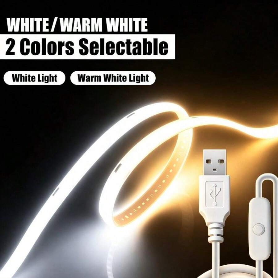 USB Powered LED Strip Light, White & Warm White Selectable Flexible Self‑Adhesive LED Tape, Multiple Lengths Available, Indoor Ambient Lighting For TV Backlight, Bedroom, Cabinet Home Decoration - Multicolor - View 1