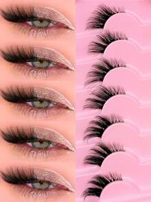7 Pairs Half Eye Extension Cat Eye Fox Eye Eyelashes, Outer Corner Extension Eyelashes, Exquisite Strip Reusable False Eyelashes, Long Soft 3D Faux Mink Eyelash Extension Strip False Eyelashes - Black - View 1