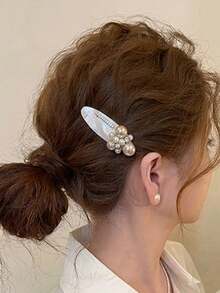 1PC Premium Pearl & Rhinestone Duckbill Hair Clip, Exquisite Acrylic Hair Accessory For Wedding, Banquet And Daily Wear - Multicolor - View 3