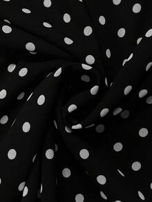 1pc 2026 New Women's Fashion Mature Casual High Neck Ribbon Design Polka Dot Cold Shoulder Chiffon Blouse, Black Polka Dot Shirt, High-End Workplace Commute Vintage Shirt, Daily Office Autumn/Winter Inner Layer Blouse - Black - View 8