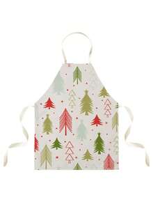 1PC Christmas Tree Pattern Single-Sided Printed Apron, Unisex Home Kitchen Halter Tie Apron, Home Decor Kitchen Cooking Anti-Stain Apron - Multicolor - View 9
