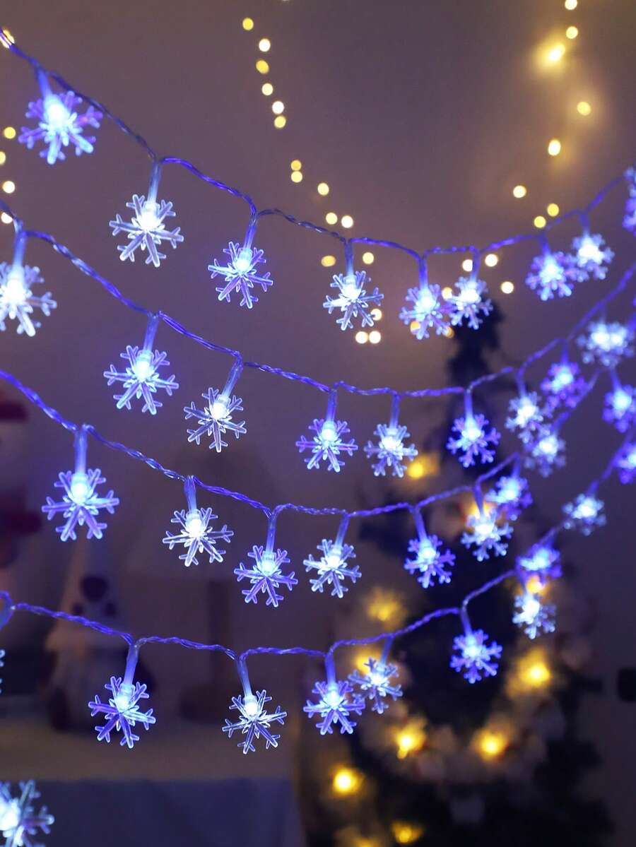 1pc Home Christmas Decoration Snowflake LED Light String, Battery Powered, Holiday Party Decoration Light String, Indoor Room Wall/Window Decoration Snowflake Light, Snowflake Christmas Decoration Light, Christmas Gift, LED Snowflake Fairy Light