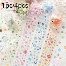 1PC/4PCS Floral Washi Tape, Little Flower Story Basic Decorative Stickers For Diary, Planner, DIY Scrapbooking - Multicolor - View 1