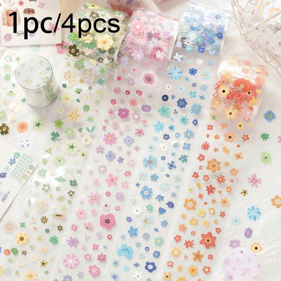 1PC/4PCS Floral Washi Tape, Little Flower Story Basic Decorative Stickers For Diary, Planner, DIY Scrapbooking - Multicolor - View 1