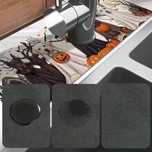 1pc Halloween Pumpkin Faucet Cover, Create Holiday Atmosphere, Bathroom Faucet Splash Guard, Waterproof Non-Slip Faucet Pad, Kitchen Countertop Accessory, Kitchen Dining Table Accessory, Sink, Moisture-Proof Absorbent Pad, Absorbent Drainage Pad, Multi-Functional Absorbent Non-Slip Pad - Multicolor - View 10