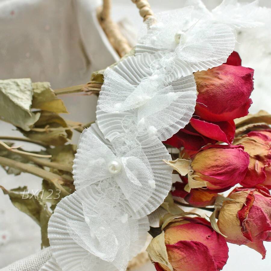 Bahan Bordir Aplikasi untuk Hiasan Rambut Buatan Tangan DIY Berbentuk Kipas Jala Halus dengan Hiasan Renda Mutiara, Bordir untuk Garis Leher dan Ujung Bawah. - Tipe A - View 1