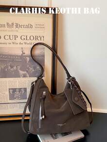Wandering Tote Bag With Detachable Same-Material Snap Card Holder, Braided Rope Pendant, Side Zipper With Tassel, Adjustable Metal Hardware Dual Straps, Soft Casual Large Capacity Design For Books, Umbrellas, Cosmetics, Commuter Women's Shoulder Crossbody Relaxed Daily Big Bag - Coffee - View 8