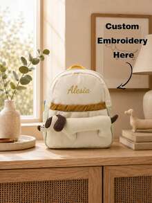 Custom Embroidered Name Dachshund Decor Colorblock Casual Backpack, Lightweight Daypack With Front Pocket, Travel Rucksack For Daily Commute School - Multicolor - View 2