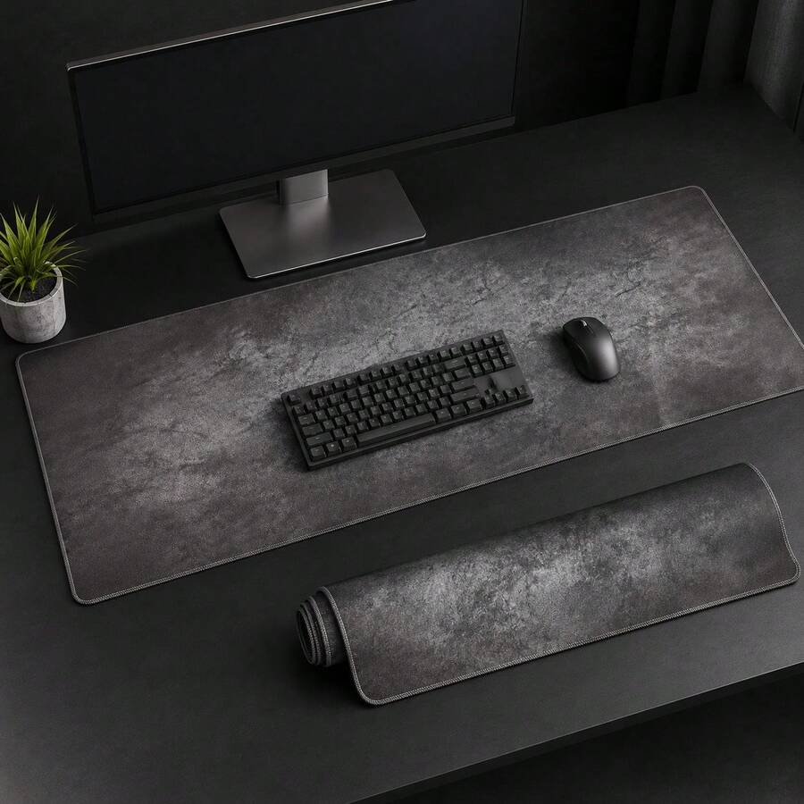 1pc Dark Gray Stone Texture Mouse Pad, Minimalist Solid Color Aesthetic, Micro-Crack Texture, Office Desk Accessory, Non-Slip Rubber Base, Enhanced Desk Stability, Reinforced Edges Durable - View 1