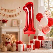 40 Inch Red Number Balloons - Large Helium Foil Balloons For Birthday Party (Numbers 0-9), Valentine's Day - Red - View 2