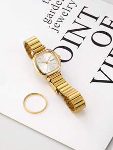 1pc Women Stainless Steel Strap Vintage Quartz Watch, Versatile For Everyday Wear - Gold - View 4