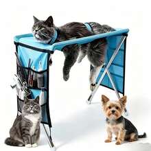 Foldable Pet Grooming Hammock With Stand, Stainless Steel Material, Suitable For Small Dogs And Cats Under 30 Lbs, Bathing And Nail Trimming, Breathable 8-Hole Design - one-size - View 1
