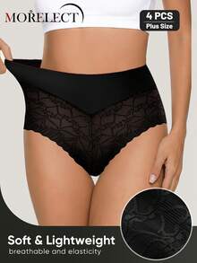 Morelect 4pcs Plus Size Women's Lace Patchwork Minimalist Thong Panties, Sexy Underwear - Multicolor - View 3