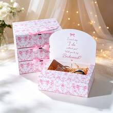 5pcs Pink Floral Pattern Gift Boxes With Lids, 10.6*8.78*3.15 Inches Groomsman Proposal Boxes, Luxury Gift Boxes With Pink Ribbon, Suitable For Bridesmaid Boxes, Graduation, Christmas, Wedding, Birthday, Party - Pink Floral Pattern - View 4