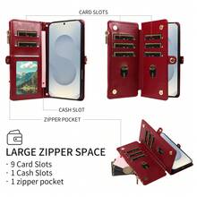 1pc Embossed Zipper Wallet Phone Case Made Of Artificial Leather, Compatible With Apple 18 Pro Max, A57, Note 15 PRO, Portable Crossbody Coin Purse Protective Shell (Global Version, Not Local Model) - Burgundy - View 4