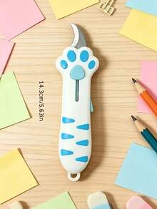 Multifunctional Pocket Knife And Pouch, Cute Cat Paw Shape Retractable Curved Blade Non-Slip Handle Mini Portable Box Opener With Lanyard Hole, Home Daily Package Cutting Portable Tool, Suitable For Students, Office Workers, Gift Lovers, Teacher Gifts, Back To School Essentials - A - View 3
