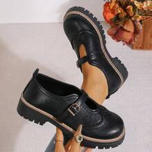 Women's Spring/Autumn Thick Sole Mary Jane Shoes With Single Strap, Round Toe, Preppy Style, Versatile For Daily Commute - Black - View 8