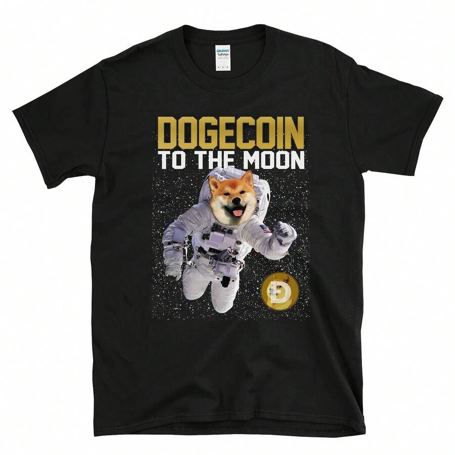 DOGECOIN إلى القمر - تي شيرت عملة رقمية مضحك كلب رائد فضاء DOGE معدّن - النمط - مشاهدة 1