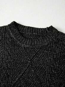 Acelitt Plus Size Women's Solid Color Knit Texture Cold Shoulder Plus Size Sweater Dress, Autumn/Winter - Black - View 7