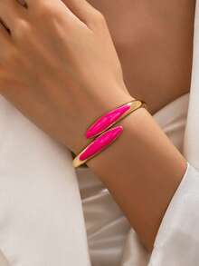 1pc Fashionable Personalized Versatile Gold-Plated & Artificial Oil-Drip Rose Red Geometric Pointed Line Shape Women's Bracelet - Hot Pink - View 6
