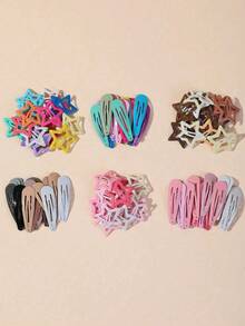 60/30/2pcs Star & Teardrop Snap Hair Clips, Cute Colorful Metal Hair Clips For Women, Non-Slip, Suitable For Fine & Thick Hair, Styling Accessory - Multicolor - View 4