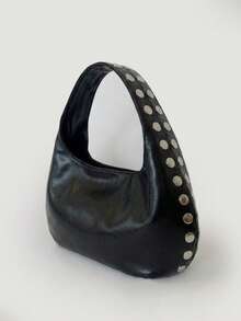 Korean Niche Design Ins Style Rivet Crescent Handbag For Women, Vintage Fashion Y2K Hot Girl Large Capacity Versatile Shoulder Underarm Bag - Black - View 5