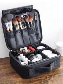 1pc Makeup Case Large Capacity Multifunctional Cosmetic Bag Storage Box - Black - View 3