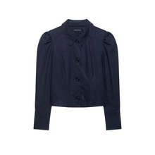 DEEKA Autumn New Women's European And American Style Fashion Minimalist Versatile Pleated Shoulder Short Jacket - Navy - View 3