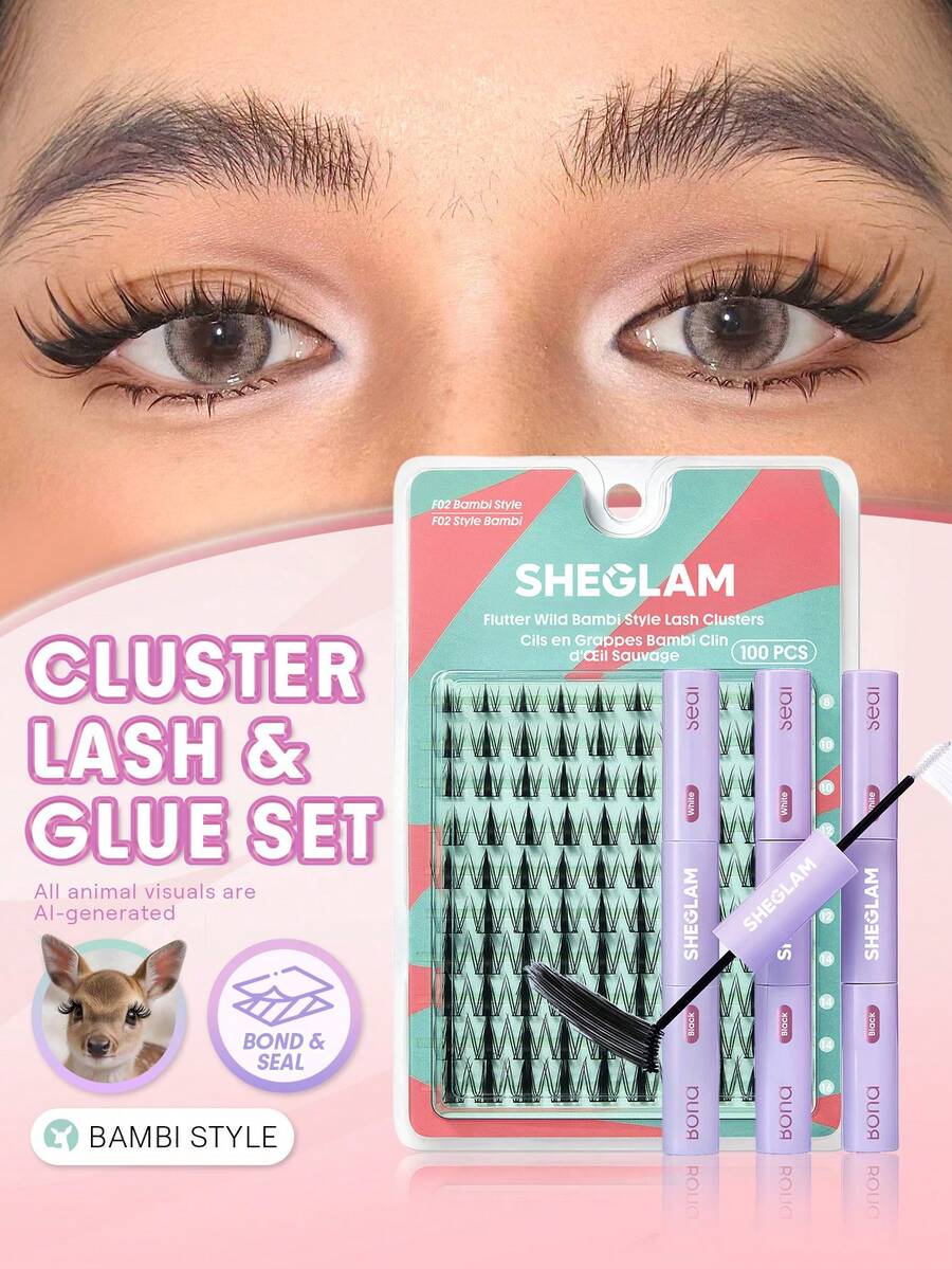 SHEGLAM [2 قطعة] مجموعة حزم رموش Flutter Wild Lash Clusters مع لاصق Flex Bond ومانع تسرب الرموش - الأسود - مشاهدة 1