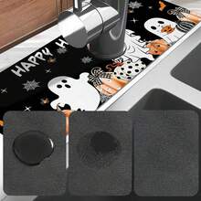1pc Halloween Faucet Mat, Create Holiday Atmosphere, Bathroom Faucet Splash Guard, Waterproof Anti-Slip Faucet Mat, Kitchen Countertop Accessory, Kitchen Dining Table Accessory, Sink, Moisture-Proof Absorbent Mat, Absorbent Drainage Mat, Multi-Functional Absorbent Anti-Slip Mat - Multicolor - View 10