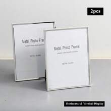 2pcs Silver Plated Metal Glass Photo Frames, European Minimalist Thin Edge INS Style, 4*6 5*7 8*10 Inches, Desktop Home Decor, Horizontal And Vertical Placement - 2pcs - View 10