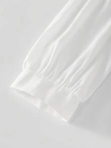 Blus Elegan Gaya Prancis Warna Polos dengan Desain Ruffle/Flounce, Serbaguna, Pakaian Kantor Kasual, Atasan Wanita Musim Semi/Gugur - Putih - View 7