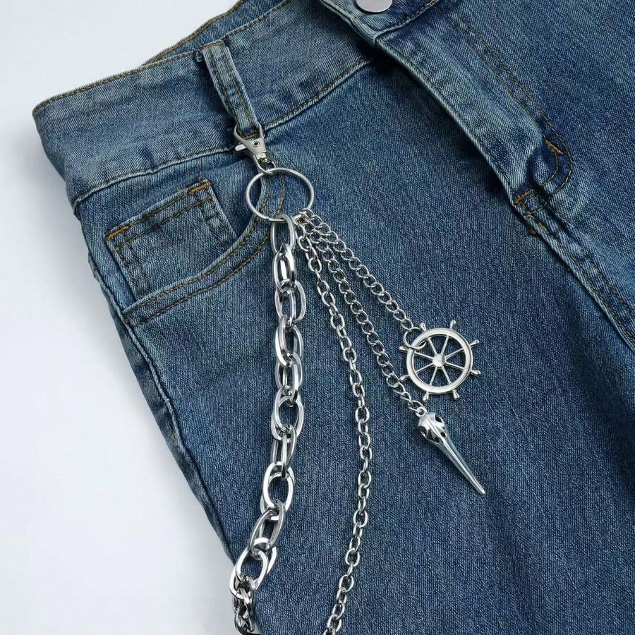 Double Layer Metal Gothic Nautical Pants Chain, Unisex Waist Chain Accessory, Rebel Aesthetic Jewelry - Silver - View 1