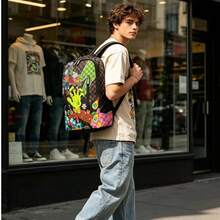 Fashionable Unisex Backpack, Large Capacity Spray Paint Ground Pattern, Back To School, Outdoor Travel Commute Laptop Backpack, Perfect Gift Choice For Kids - Brown - View 3