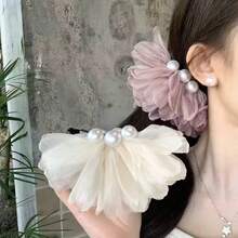 1/2/3pcs Women's Elegant Pearl Mesh Banana Hair Clips, Floral Hair Accessories, Suitable For Daily Wear, Home, Commute, Party, Birthday Gift, Preppy Style - White - View 8