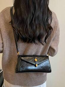 Nicekee Minimalist Solid Color Premium Texture Underarm Bag, Flip Cover Style,With Hardware Lock Decoration,Suitable For Commuting Dating Daily Travel - Black - View 4