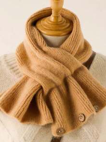 1pc Women's Short Cross-Knit Scarf, Colorblock Neck Warmer, Winter Warm Button Neck Scarf, Solid Color Simple Casual Versatile Neck Warmer - Multicolor - View 8