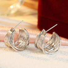Twisted Wire C-Shaped Women's Earrings, Minimalist And Elegant - Silver - View 5