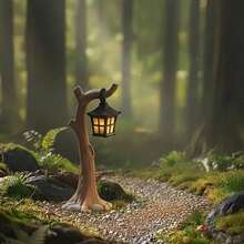 1pc Mini Micro Landscape Resin Tree Stump Hanging Lamp, Realistic Wood Grain Tree Stump Design With Root Base And Vintage Square Lantern, Detailed Texture, Compact Decorative Ornament For Moss Terrarium, Succulent Planter Landscaping, Garden Yard Scenery And Desktop Fairy Tale Scene Decor - Multicolor - View 2
