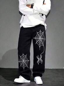 Boys Fashion Casual Black Loose Straight Leg Elastic Waist Denim Jeans - Black - View 1