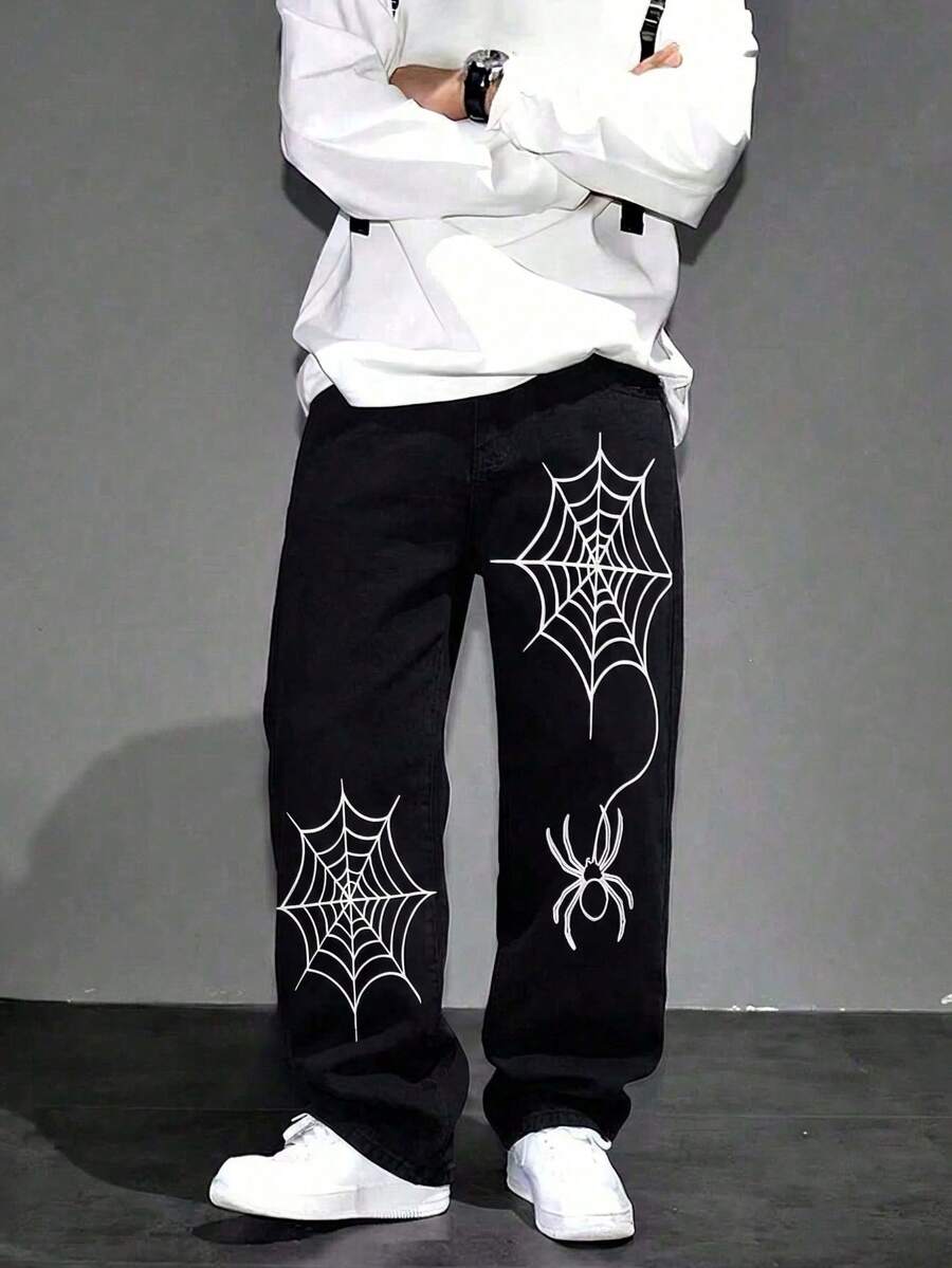 Boys Fashion Casual Black Loose Straight Leg Elastic Waist Denim Jeans - Black - View 1