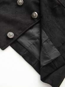 Women's Double-Breasted Court Style High Neck Cropped Jacket - Black - View 9